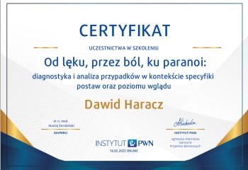 Dawid Haracz Certyfikat - Lęk, ból i paranoja