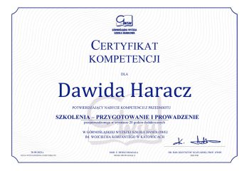 Dawid Haracz Certyfikat - Prowadzenie i przygotowanie szkoleń