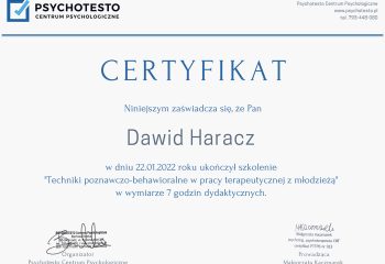 Dawid Haracz Certyfikat - Techniki behawioralne młodzieży